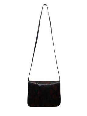 Vintage Bloomingdales 80’s Women’s Black/Brown Leather Snake Print Shoulder Bag